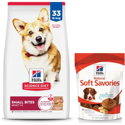 Hill's Science Diet Hill's Science Diet Adult Small Bites Lamb Meal & Brown Rice Recipe Dry Dog Food, 33-lb bag + Hill's Natural Soft Savories with Peanut Butter & Banana Dog Treats, 8-oz bag