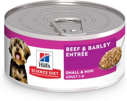 Hill's Science Diet Adult Small Breed & Mini Breed Beef & Barley Entree Minced Wet Dog Food, 5.8-oz can, 24 count