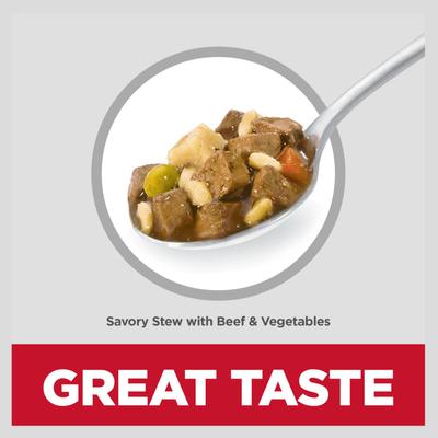 Show full view: Hill's Science Diet Adult Small Breed & Mini Breed Savory Stew Beef & Vegetable Wet Dog Food Trays, 3.5-oz, 12 count slide 4 of 11