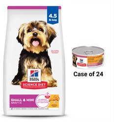 Hill's Science Diet Adult Small Paws Chicken Meal & Rice Recipe Dry Dog Food, 4.5-lb bag + Hill's Science Diet Adult Small Paws Chicken & Barley Entree Canned Dog Food, 5.8-oz, case of 24