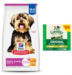 Hill's Science Diet Adult Small Paws Chicken Meal & Rice Recipe Dry Food + Greenies Teenie Dental Dog Treats