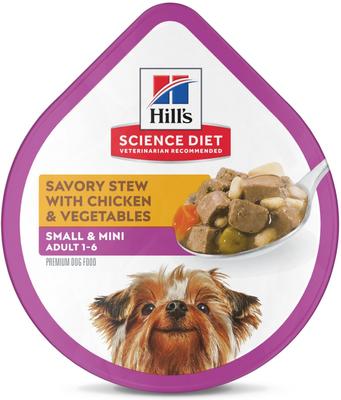 Show full view: Hill's Science Diet Adult Small Paws Savory Chicken & Vegetable Stew Dog Food Trays, 3.5-oz, bundle of 24 slide 3 of 12