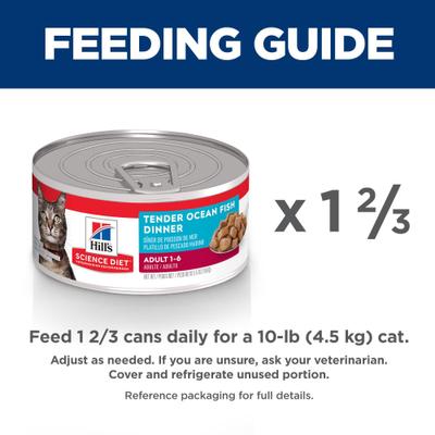 Show full view: Hill's Science Diet Adult Tender Ocean Fish Dinner Wet Cat Food, 5.5-oz can, case of 24 slide 8 of 13