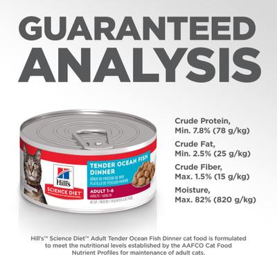 Show full view: Hill's Science Diet Adult Tender Ocean Fish Dinner Wet Cat Food, 5.5-oz can, case of 24 slide 9 of 13