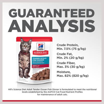 Show full view: Hill's Science Diet Adult Tender Ocean Fish Recipe Cat Food, 2.8-oz pouch, case of 24 slide 8 of 12