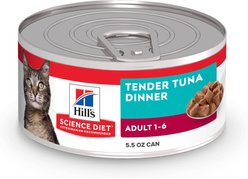 Hill's Science Diet Adult Tender Tuna Dinner Wet Cat Food, 5.5-oz can, case of 24