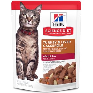 Hill's Science Diet Adult Turkey & Liver Casserole Recipe Cat Food, 2.8-oz pouch, case of 24