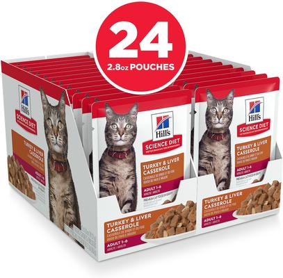 Show full view: Hill's Science Diet Adult Turkey & Liver Casserole Recipe Cat Food, 2.8-oz pouch, case of 24 slide 4 of 12