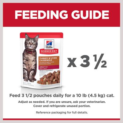Show full view: Hill's Science Diet Adult Turkey & Liver Casserole Recipe Cat Food, 2.8-oz pouch, case of 24 slide 9 of 12