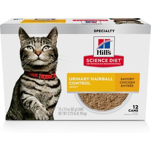 Hill's Science Diet Adult Urinary Hairball Control Savory Chicken Entree Wet Cat Food, 2.9-oz can, 12 case