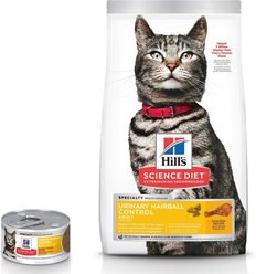 Hill's Science Diet Adult Urinary Hairball Control Savory Chicken Entree Canned Food + Adult Urinary Hairball Control Dry Cat Food, 7-lb bag
