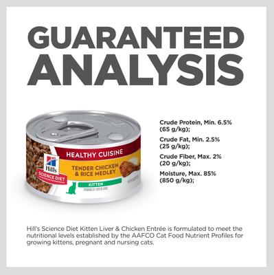 Show full view: Hill's Science Diet Kitten Healthy Cuisine Tender Chicken & Rice Medley Wet Cat Food, 2.8-oz can, case of 24 slide 7 of 14