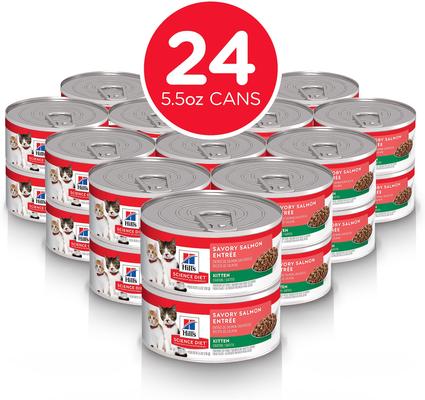 Show full view: Hill's Science Diet Kitten Savory Salmon Entree Wet Cat Food, 5.5-oz can, case of 24 slide 3 of 14