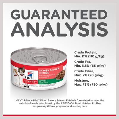 Show full view: Hill's Science Diet Kitten Savory Salmon Entree Wet Cat Food, 5.5-oz can, case of 24 slide 8 of 14