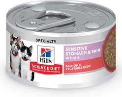 Hill's Science Diet Kitten Sensitive Stomach & Sensitive Skin Salmon & Vegetable Stew Wet Cat Food, 2.8-oz can, 24 count