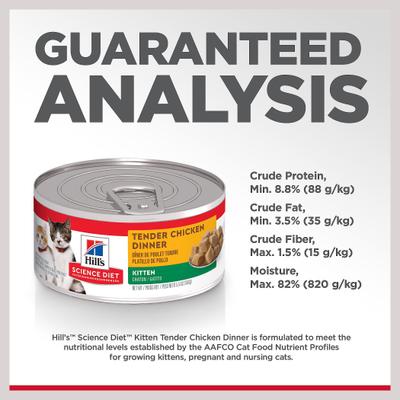 Show full view: Hill's Science Diet Kitten Tender Chicken Dinner Wet Cat Food, 5.5-oz can, case of 24 slide 8 of 14