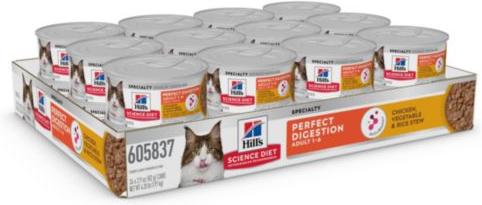 Show full view: Hill's Science Diet Perfect Digestion Chicken, Vegetable & Rice Stew Adult Wet Cat Food, 2.9-oz can, case of 24 slide 3 of 13