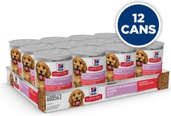 Hill's Science Diet Puppy Sensitive Stomach & Sensitive Skin Salmon & Vegetable Stew Chunks in Gravy Wet Dog Food, 12.5-oz can, 12 count slide 2 of 9