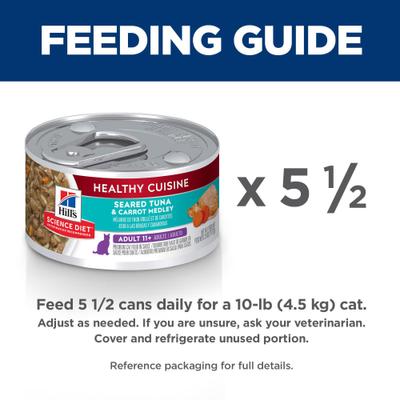 Show full view: Hill's Science Diet Senior Adult 11+ Healthy Cuisine Seared Tuna & Carrot Medley Wet Cat Food, 2.8-oz can, case of 24 slide 7 of 13