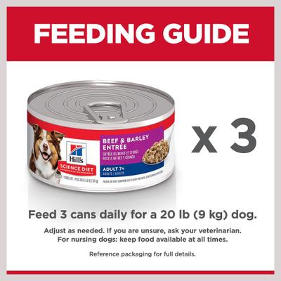 Show full view: Hill's Science Diet Senior Adult 7+ Beef & Barley Entree Wet Dog Food, 5.8-oz can, case of 24 slide 9 of 13