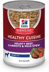 Hill's Science Diet Senior Adult 7+ Healthy Cuisine Hearty Beef, Carrots & Peas Stew Wet Dog Food, 12.5-oz can, case of 12