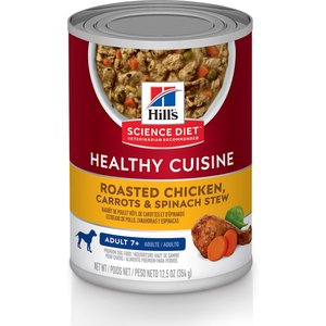 Hill's Science Diet Senior Adult 7+ Healthy Cuisine Roasted Chicken, Carrots & Spinach Stew Canned Dog Food, 12.5-oz, case of 12