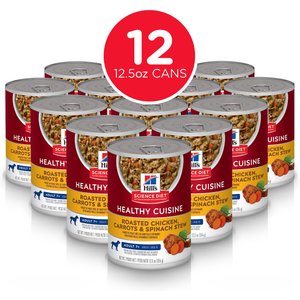 Hill's Science Diet Senior Adult 7+ Healthy Cuisine Roasted Chicken, Carrots & Spinach Stew Canned Dog Food, 12.5-oz, case of 12