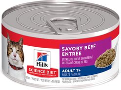 Hill's Science Diet Senior Adult 7+ Savory Beef Entree Wet Cat Food, 5.5-oz can, case of 24