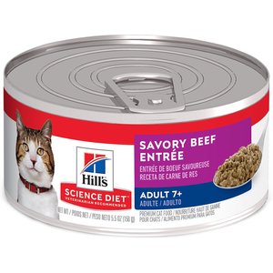 Hill's Science Diet Senior Adult 7+ Savory Beef Entree Wet Cat Food, 5.5-oz can, case of 24