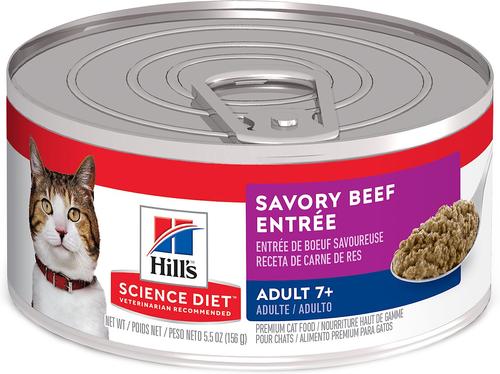 Show full view: Hill's Science Diet Senior Adult 7+ Savory Beef Entree Wet Cat Food, 5.5-oz can, case of 24 slide 1 of 13