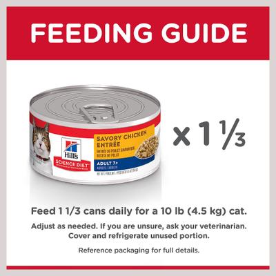 Show full view: Hill's Science Diet Senior Adult 7+ Savory Chicken Entree Wet Cat Food, 5.5-oz can, case of 24 slide 9 of 13