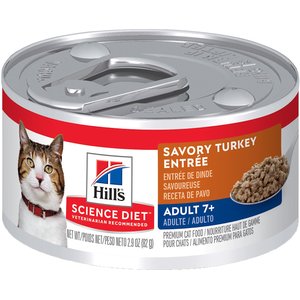 Hill's Science Diet Senior Adult 7+ Savory Turkey Entree Wet Cat Food, 2.9-oz can, case of 24