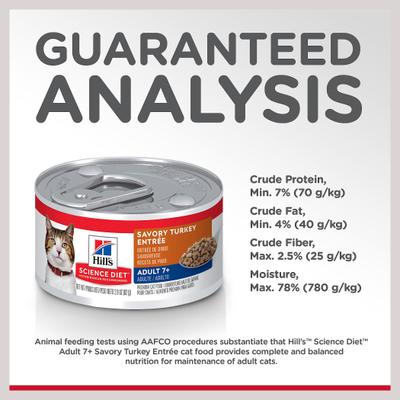 Show full view: Hill's Science Diet Senior Adult 7+ Savory Turkey Entree Wet Cat Food, 2.9-oz can, case of 24 slide 8 of 13