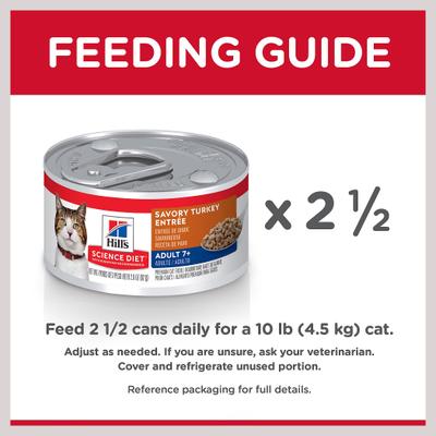 Show full view: Hill's Science Diet Senior Adult 7+ Savory Turkey Entree Wet Cat Food, 2.9-oz can, case of 24 slide 9 of 13