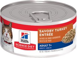 Hill's Science Diet Senior Adult 7+ Savory Turkey Entree Wet Cat Food, 5.5-oz can, case of 24
