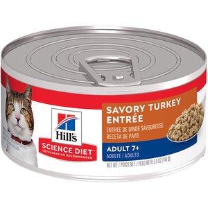 Hill's Science Diet Senior Adult 7+ Savory Turkey Entree Wet Cat Food, 5.5-oz can, case of 24