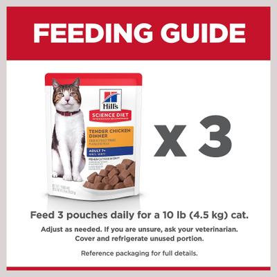 Show full view: Hill's Science Diet Senior Adult 7+ Tender Chicken Recipe Cat Food, 2.8-oz pouch, case of 24 slide 9 of 12