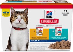 Hill's Science Diet Senior Adult 7+ Tender Dinner Variety Pack Cat Food, 2.8-oz pouch, case of 12