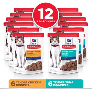 Hill's Science Diet Senior Adult 7+ Tender Dinner Variety Pack Cat Food, 2.8-oz pouch, case of 12