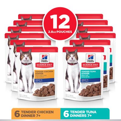 Show full view: Hill's Science Diet Senior Adult 7+ Tender Dinner Variety Pack Cat Food, 2.8-oz pouch, case of 12 slide 4 of 12