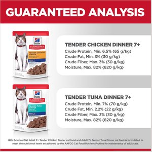 Hill's Science Diet Senior Adult 7+ Tender Dinner Variety Pack Cat Food, 2.8-oz pouch, case of 12