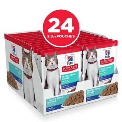 Show full view: Hill's Science Diet Senior Adult 7+ Tender Tuna Recipe Cat Food, 2.8-oz pouch, case of 24 slide 4 of 12