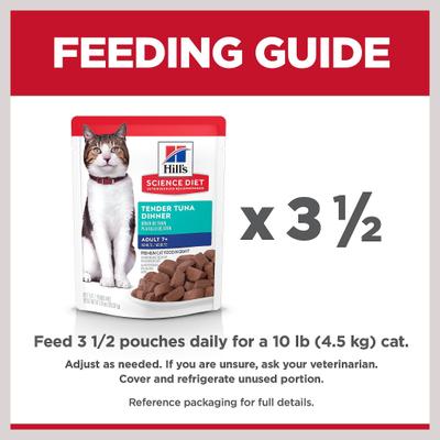 Show full view: Hill's Science Diet Senior Adult 7+ Tender Tuna Recipe Cat Food, 2.8-oz pouch, case of 24 slide 9 of 12