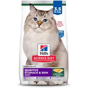 Hill's Science Diet Sensitive Stomach & Sensitive Skin Pollock Meal & Barley Recipe Adult Dry Cat Food, 3.5-lb bag
