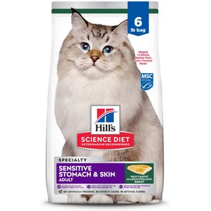 Hill's Science Diet Sensitive Stomach & Sensitive Skin Pollock Meal & Barley Recipe Adult Dry Cat Food, 6-lb bag