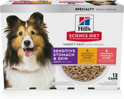 Hill's Science Diet Sensitive Stomach & Sensitive Skin Variety Pack Adult Wet Dog Food, 12.8-oz can, 12 count