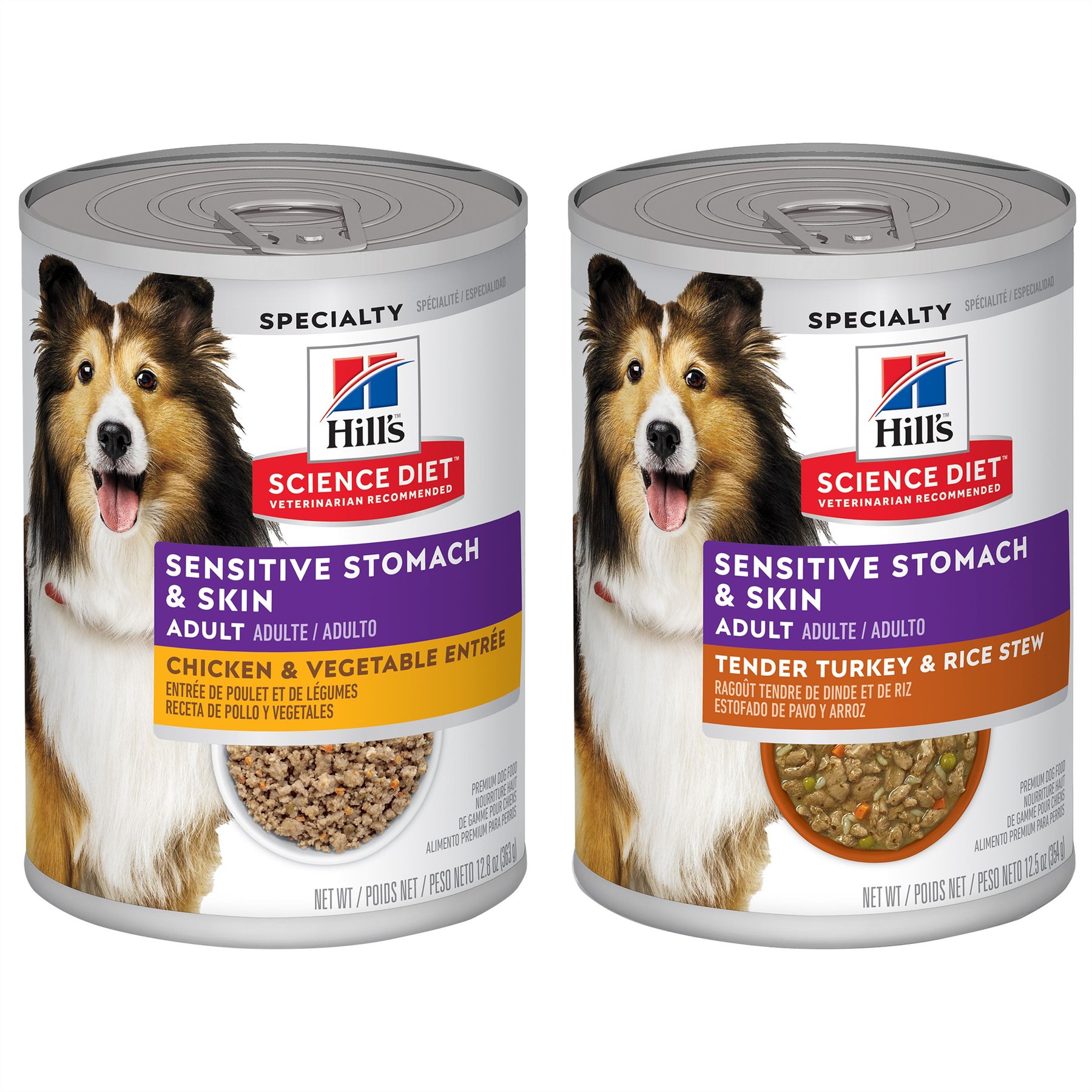 Stomach & Skin Chicken & Vegetable Entrée + Tender Turkey & Rice Stew Canned Dog Food