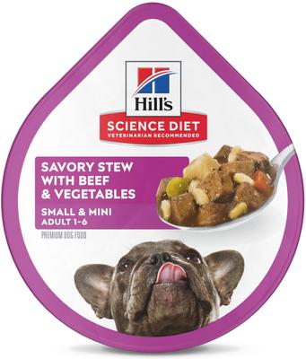 Show full view: Hill's Science Diet Small Paws Savory Chicken & Vegetable Stew + Beef & Vegetable Stew Dog Food Trays slide 2 of 10