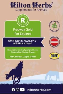 Show full view: Hilton Herbs Freeway Gold Respiration Support Liquid Horse Supplement, 1.05-pint bottle slide 3 of 4