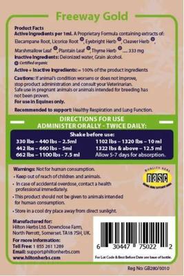 Show full view: Hilton Herbs Freeway Gold Respiration Support Liquid Horse Supplement, 1.05-pint bottle slide 4 of 4